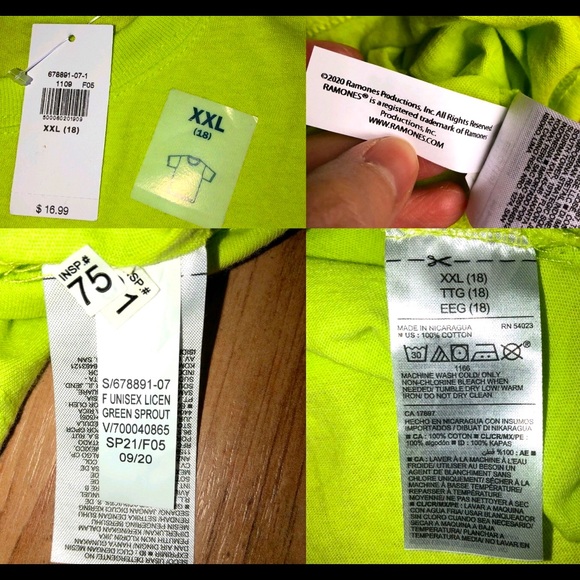 NEW Gender Neutral Licensed Pop-Culture Graphic Tee RAMONES T Shirt Green XXL - Picture 5 of 14